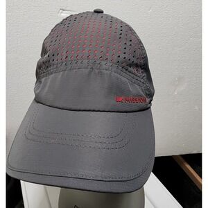 MISSION Hydroactive Perforated Baseball Cap Gray Red Logo Sun Sportswear RunHike